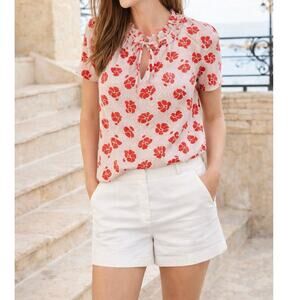 Boden Silk Blend Ruffled Floral Keyhole Lightweight Blouse Size 16